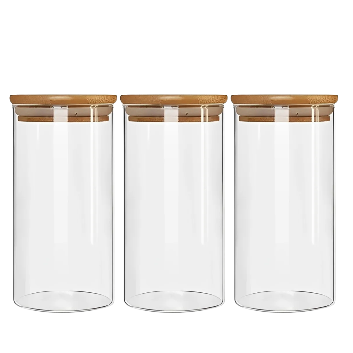 Kit 3 Pote Hermético Vidro Tampa Bambu 1000ml