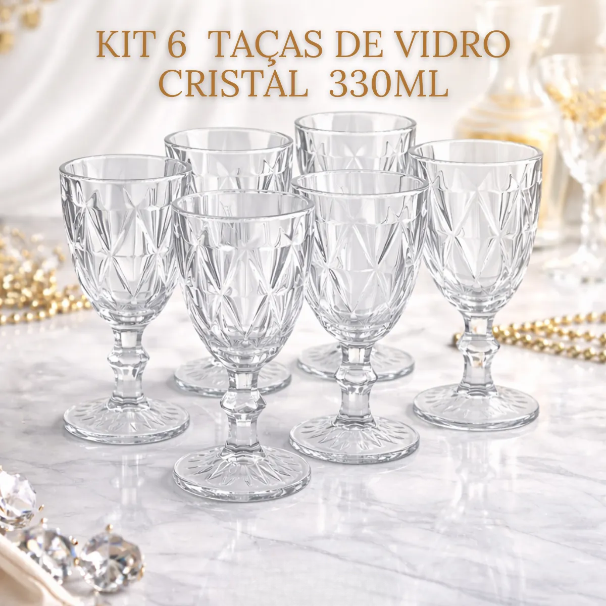 Jogo 6 Taças Diamond Vidro Transparente 330ml