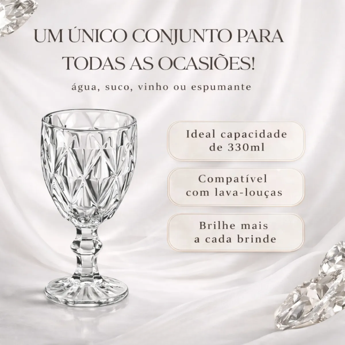 Jogo 6 Taças Diamond Vidro Transparente 330ml