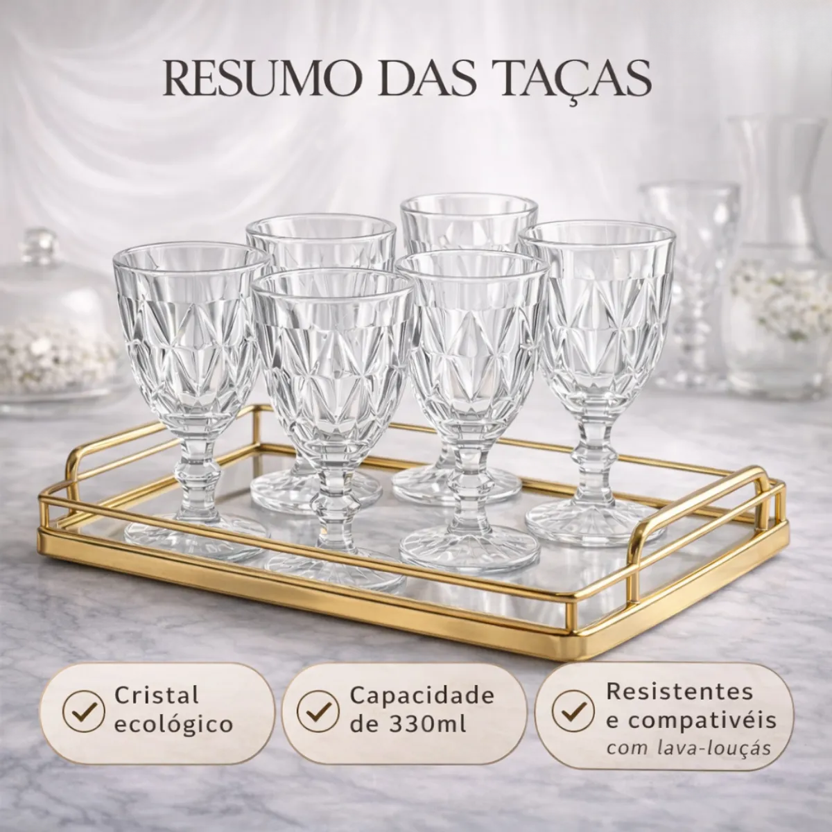 Jogo 6 Taças Diamond Vidro Transparente 330ml