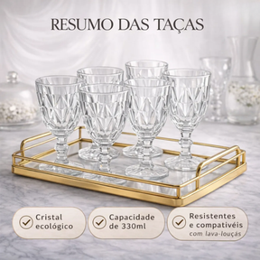 Jogo 6 Taças Diamond Vidro Transparente 330ml